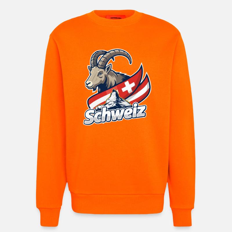 Alpensteinbock mit Schweizer Flagge - Sweatshirt - made by SPREAD - SUNSET ORANGE