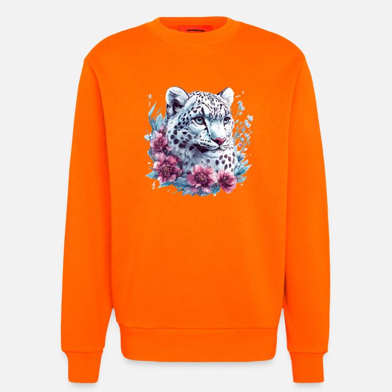 Leopardengesicht mit Blumenkranz - Sweatshirt - made by SPREAD  - SUNSET ORANGE