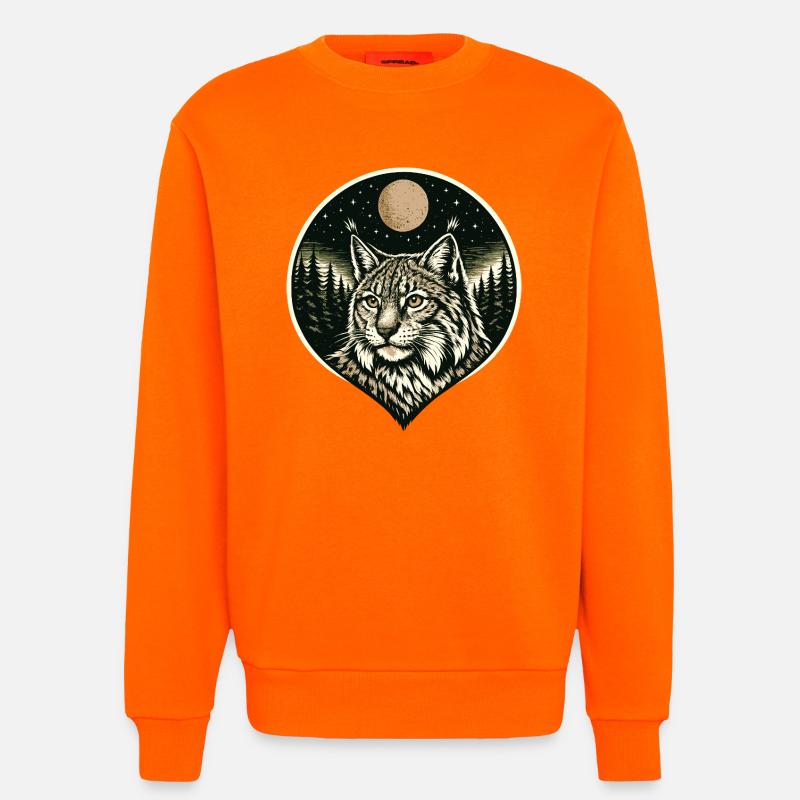 Silent Focus - Luchs im Woodcut Stil - Sweatshirt - made by SPREAD  - SUNSET ORANGE