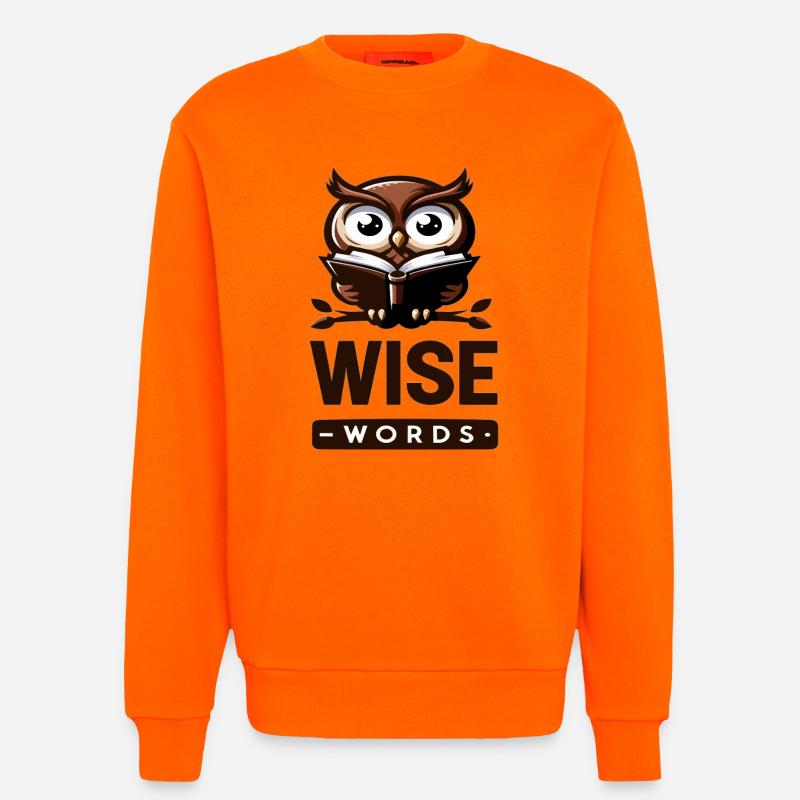 Weise Eule mit Buch – Wörter - Sweatshirt - made by SPREAD  - SUNSET ORANGE