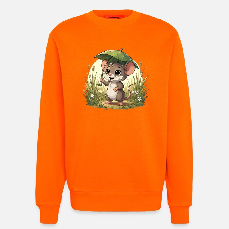 Kleines Mäuschen mit Schirm im Gras - Sweatshirt - made by SPREAD  - SUNSET ORANGE