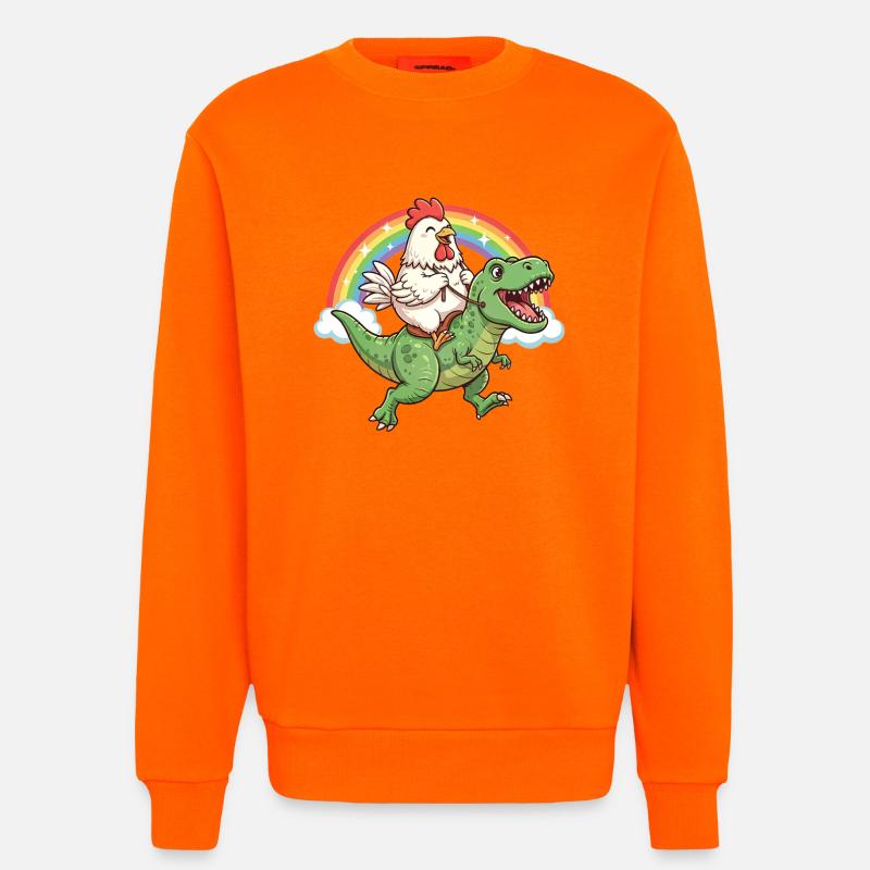 Huhn Reitender T-Rex Dinosaurier Regenbogen - Sweatshirt - made by SPREAD  - SUNSET ORANGE