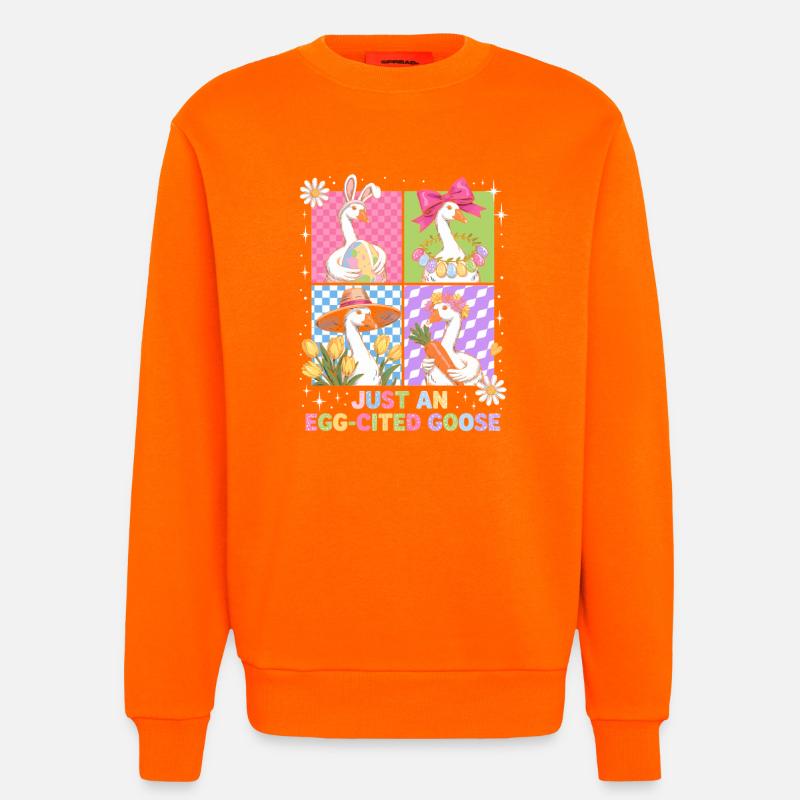 Eierfreudige Gans im Vier Panel - Sweatshirt - made by SPREAD  - SUNSET ORANGE