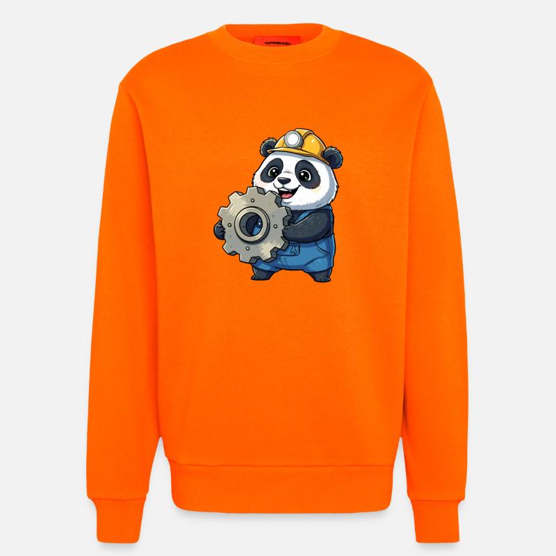 Panda Construction Worker with Gear - Sweatshirt - made by SPREAD  - SUNSET ORANGE