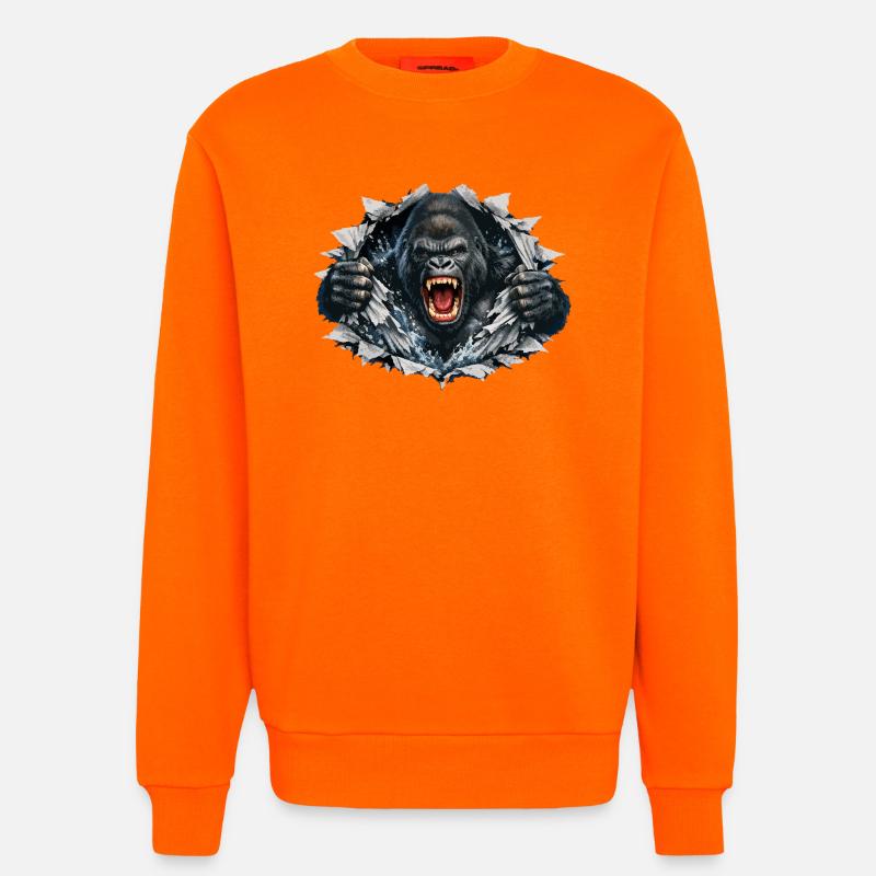 Gorilla Breaks Through: Roaring Power - Sweatshirt - made by SPREAD  - SUNSET ORANGE