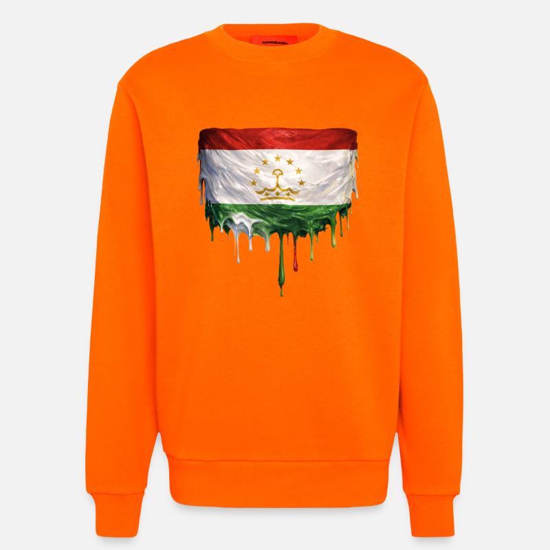 Gouttes de graffitis du drapeau tadjik - Sweat bio décontracté fabriqué en UE - SUNSET ORANGE