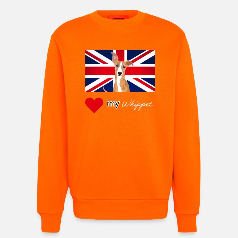 LUVMYWHIPPET (Weißer Text, Lebendig) - Sweatshirt - made by SPREAD - SUNSET ORANGE
