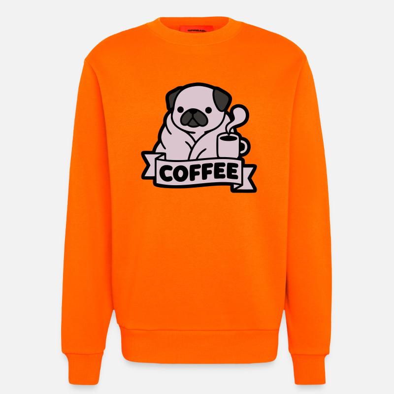 Mops Kaffee Morgenmuffel Banner - Sweatshirt - made by SPREAD  - SUNSET ORANGE