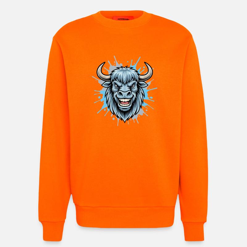 Blue Bison Head Splash - Sweatshirt - made by SPREAD  - SUNSET ORANGE