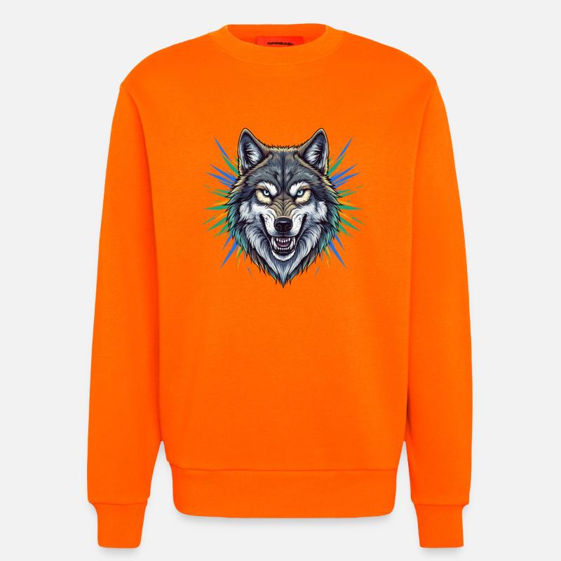 Wolfskopf mit bunten Strahlen - Sweatshirt - made by SPREAD  - SUNSET ORANGE