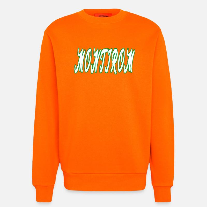 Texte du Montirom - Sweat bio décontracté fabriqué en UE - SUNSET ORANGE