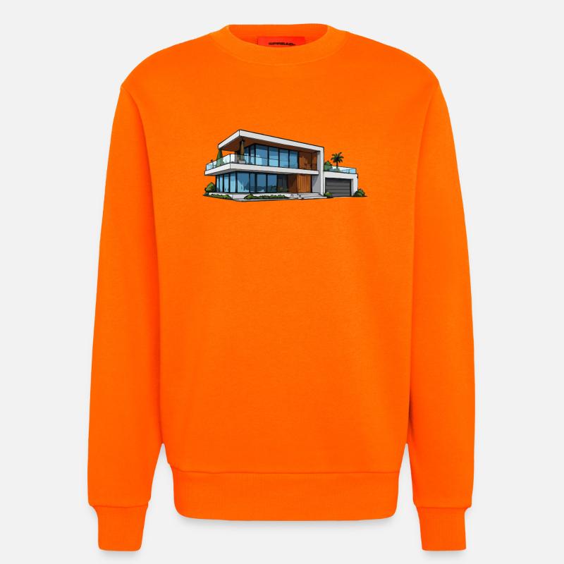 Illustration d’architecture moderne de villas - Sweat bio décontracté fabriqué en UE - SUNSET ORANGE