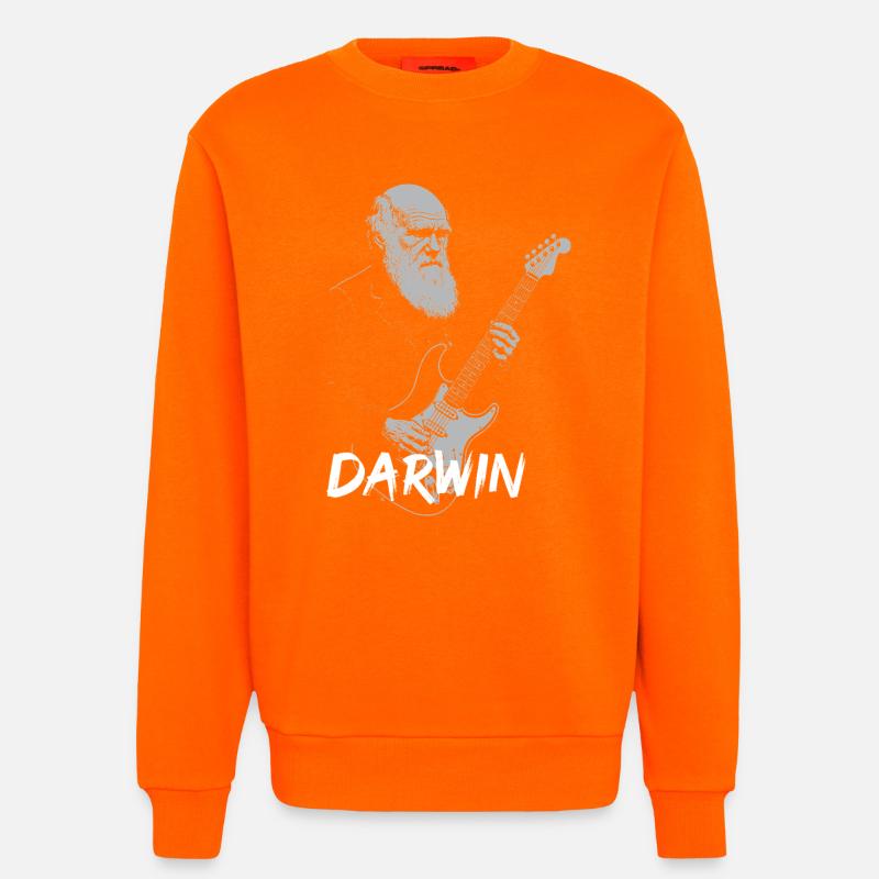 Darwin Playing Guitar Evolution - Sweatshirt - made by SPREAD - SUNSET ORANGE