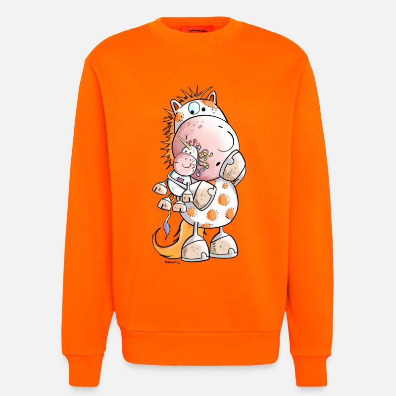 Pferd mit Einhorn Kuscheltier Cartoon  - Sweatshirt - made by SPREAD  - SUNSET ORANGE