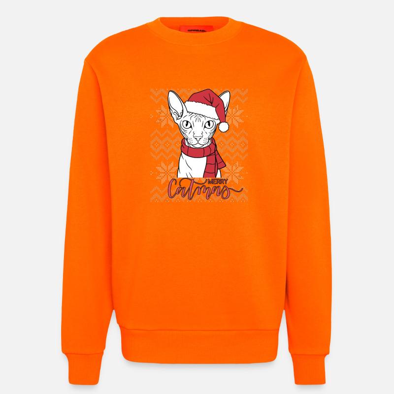 Chat Sphynx Noël Écharpe Bonnet - Sweat bio décontracté fabriqué en UE - SUNSET ORANGE