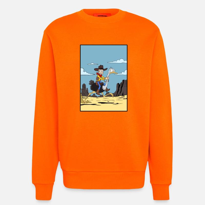 Cowboy reitet Emu in der Wüste - Sweatshirt - made by SPREAD - SUNSET ORANGE
