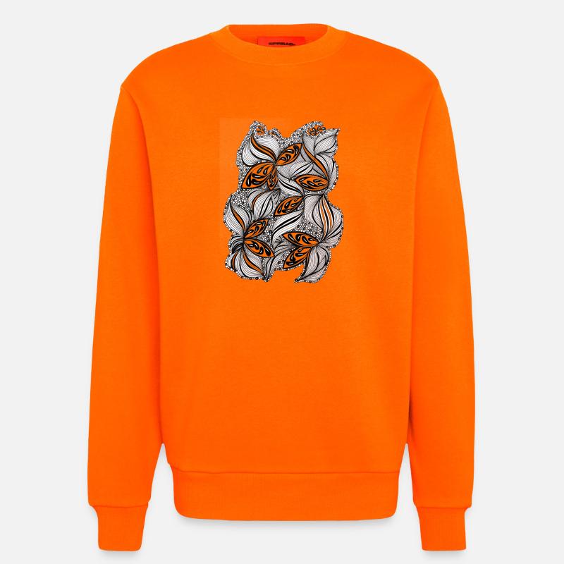 Black and white leaf pattern - Sweatshirt - made by SPREAD  - SUNSET ORANGE
