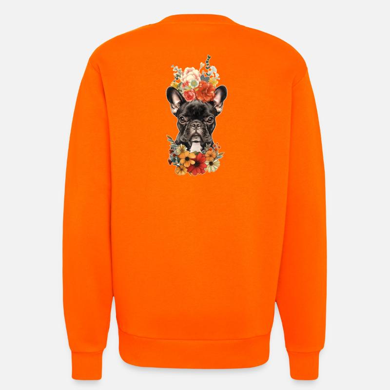 Bouledogue français avec des fleurs - Sweat bio décontracté fabriqué en UE - SUNSET ORANGE