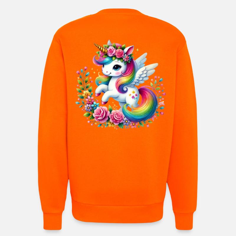 Regenbogen Fleur Einhorn - Sweatshirt - made by SPREAD - SUNSET ORANGE