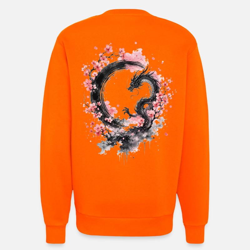 Sakura Dragon Ink Circle - Sweatshirt - made by SPREAD - SUNSET ORANGE