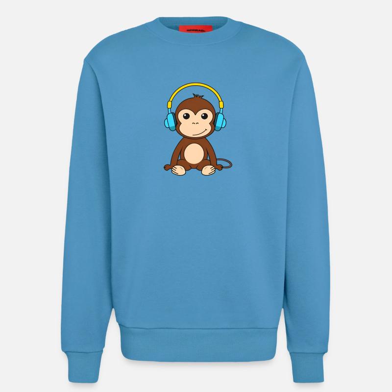 Singe mignon avec conception de casque - Sweat bio décontracté fabriqué en UE -  Sol Blue