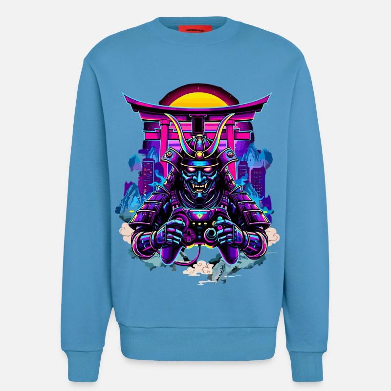 Samurai Maske gaming Controller Sythwave gaming  - Sweatshirt - made by SPREAD  -  Sol Blue