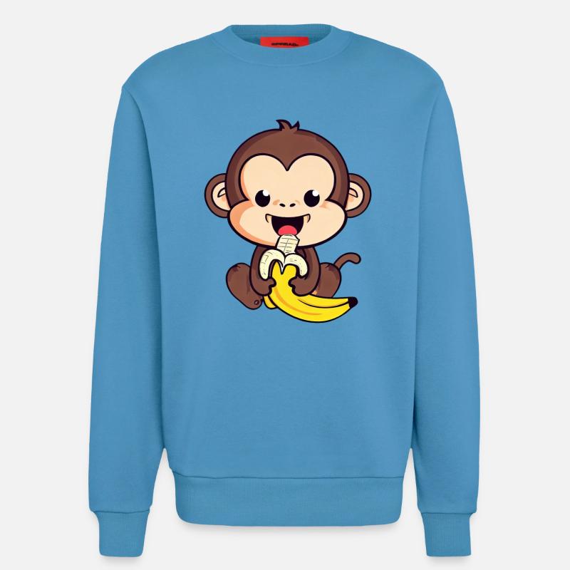 cute monkey eats a banana - Sweatshirt - made by SPREAD - Sol Blue