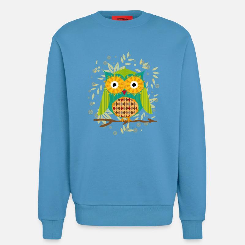 kunstvoll gestaltete Eule mit Patchwork-Muster - Sweatshirt - made by SPREAD  -  Sol Blue