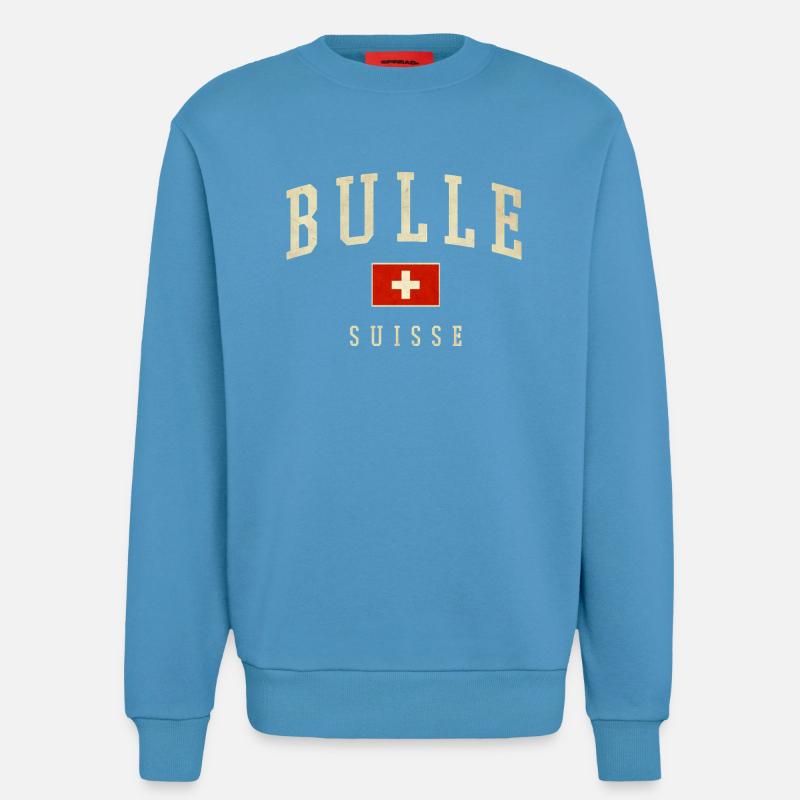 Bulle Schweiz Design - Varsity Stil - Sweatshirt - made by SPREAD  -  Sol Blue