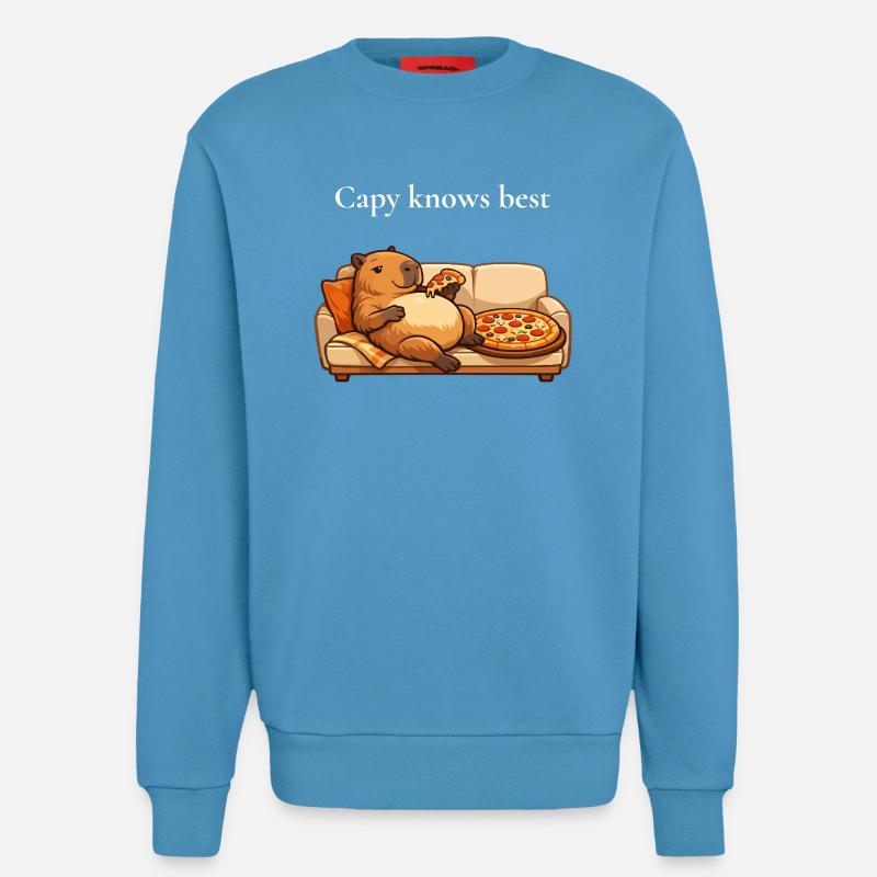 Capybara with pizza on sofa - Sweatshirt - made by SPREAD  -  Sol Blue
