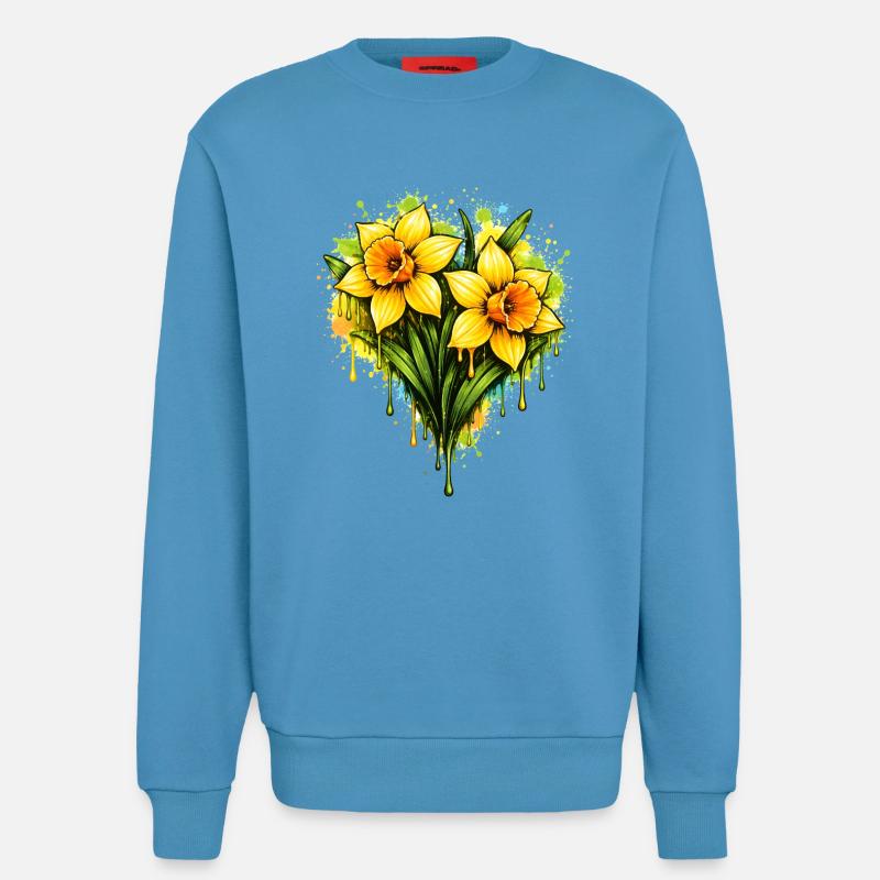 Daffodils in graffiti style - Sweatshirt - made by SPREAD  -  Sol Blue