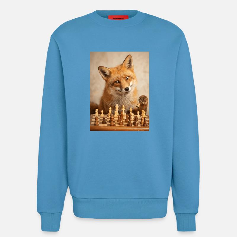 Fox playing chess - Sweatshirt - made by SPREAD  -  Sol Blue