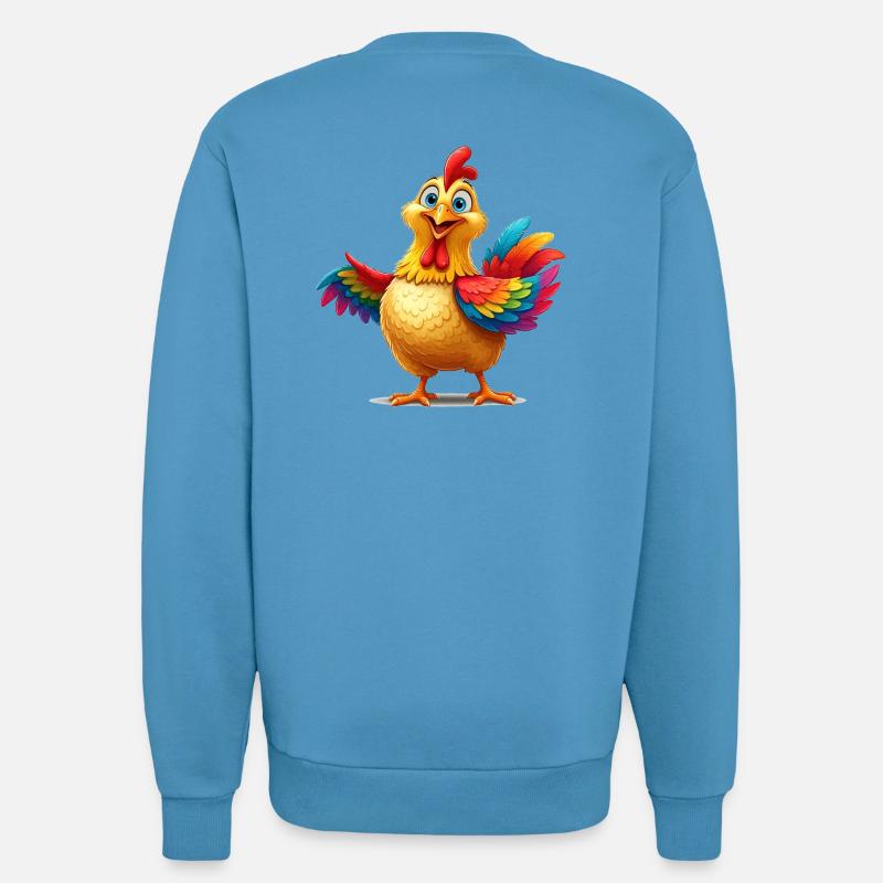 Illustration de poulet arc-en-ciel vibrant - Sweat bio décontracté fabriqué en UE - Sol Blue