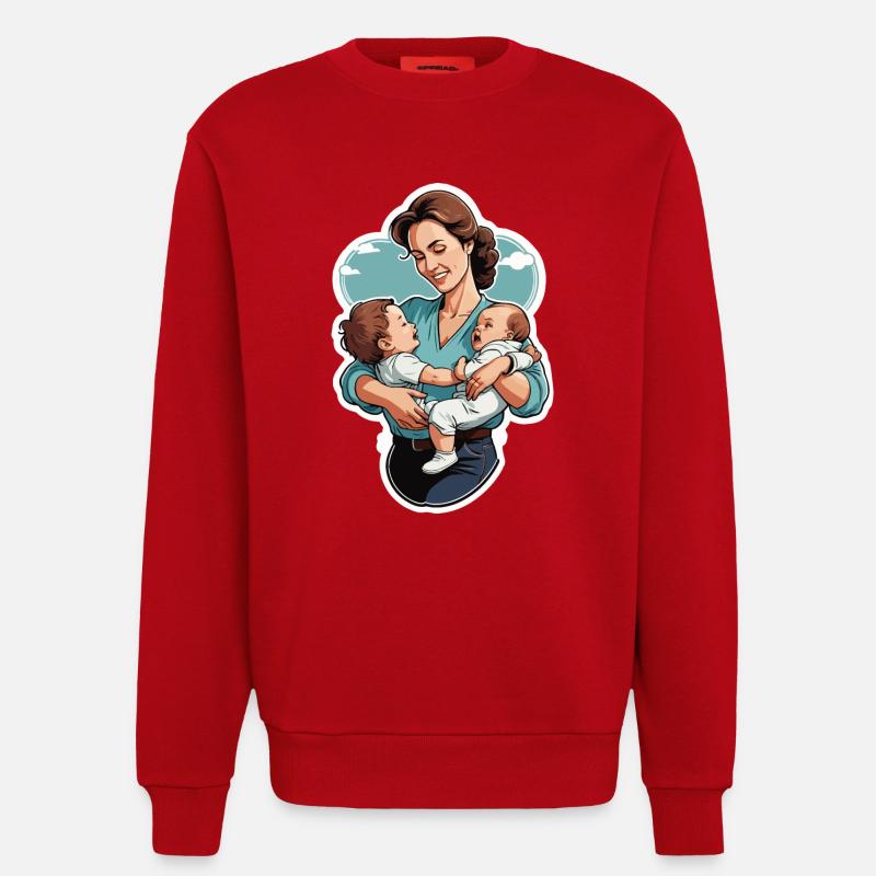 Liebevolle Mutter mit Zwillingsbabys - Sweatshirt - made by SPREAD  - Rot