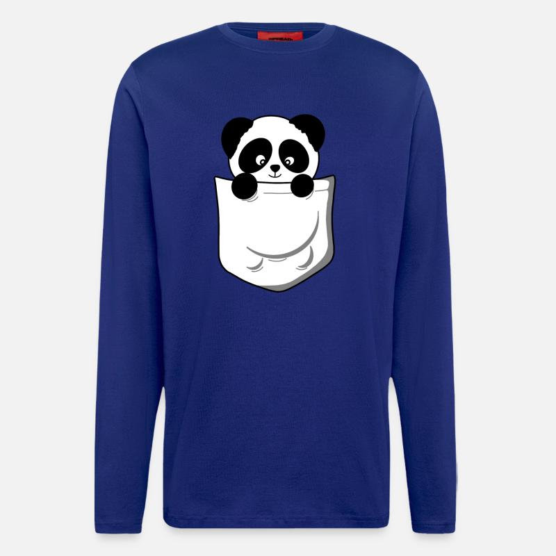 Panda panda ours poche drôle mignon - Manches longues bio décontracté fabriqué en UE - Iconic Blue