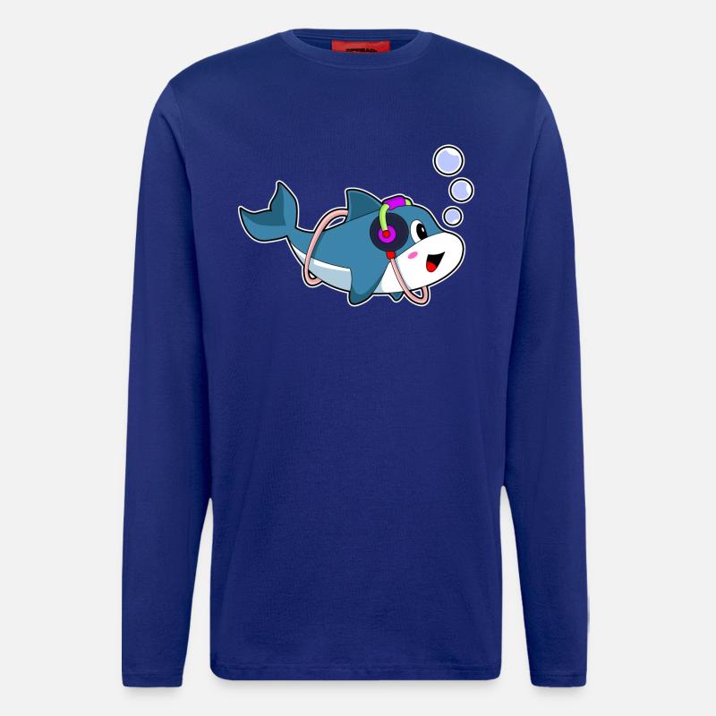 Delfin Kopfhörer Musik - Langarmshirt - made by SPREAD  - Iconic Blue