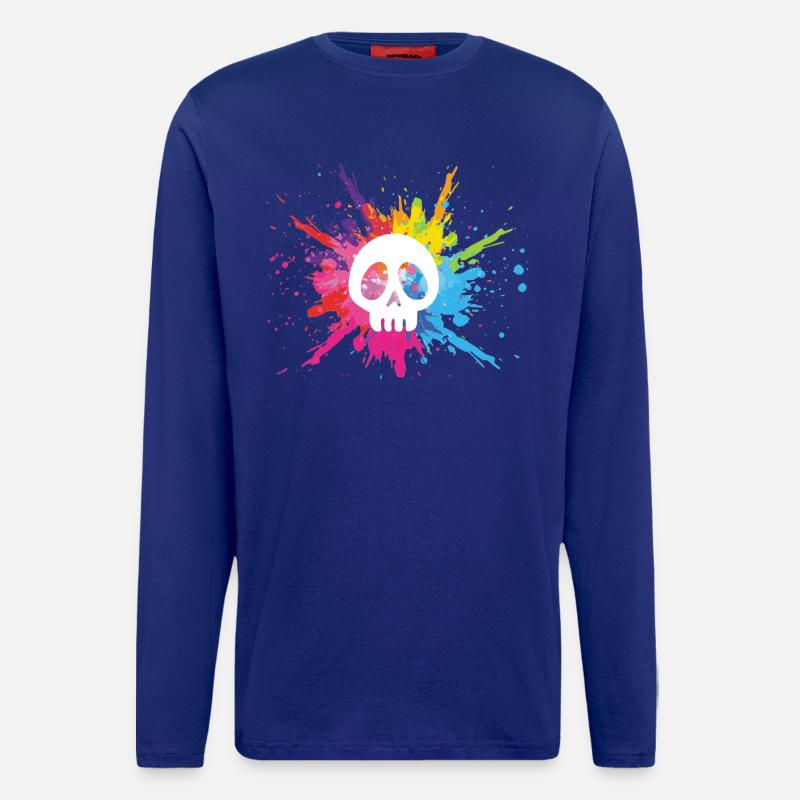 Weißer Schädel und bunte Explosion - Langarmshirt - made by SPREAD  - Iconic Blue