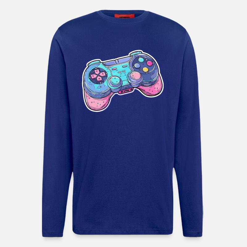 Graphismes de manette de jeu - Manches longues bio décontracté fabriqué en UE - Iconic Blue