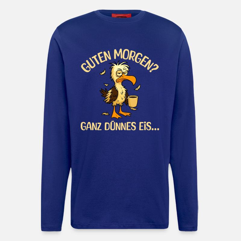 Morgenmuffel Möwe mit Kaffee - Langarmshirt - made by SPREAD - Iconic Blue