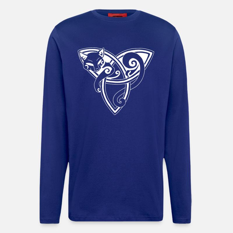 Chat blanc et symbole celte - Manches longues bio décontracté fabriqué en UE - Iconic Blue