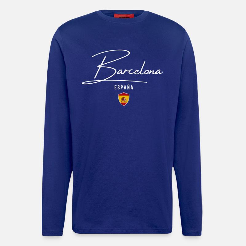 Barcelone, Espagne, design élégant - Manches longues bio décontracté fabriqué en UE - Iconic Blue