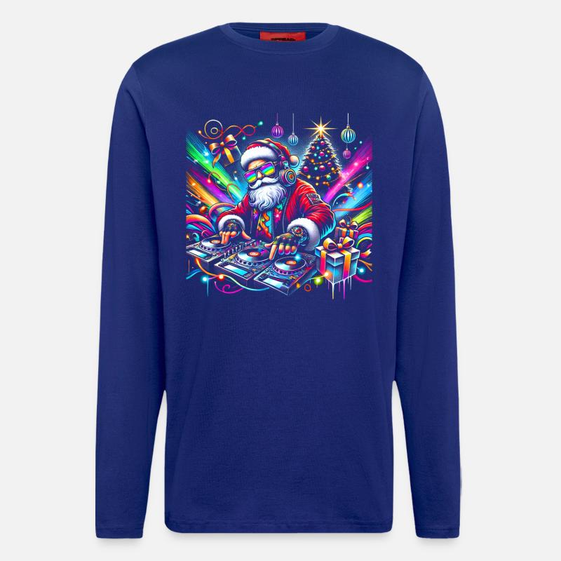 Neon Santa DJ Noël Pulse - Manches longues bio décontracté fabriqué en UE - Iconic Blue
