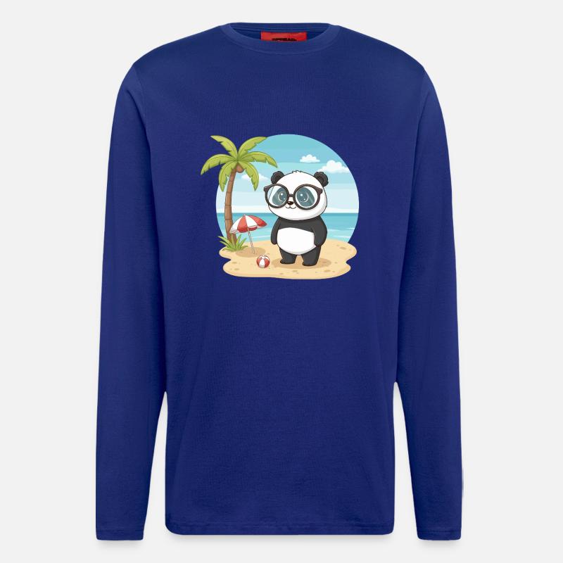 Süßer Panda mit Brille Strand-Sommerurlaub - Langarmshirt - made by SPREAD  - Iconic Blue