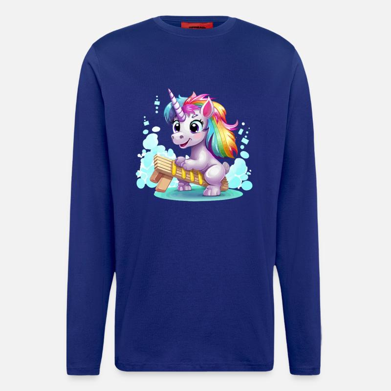 Regenbogen Einhorn Schlitten - Langarmshirt - made by SPREAD  - Iconic Blue