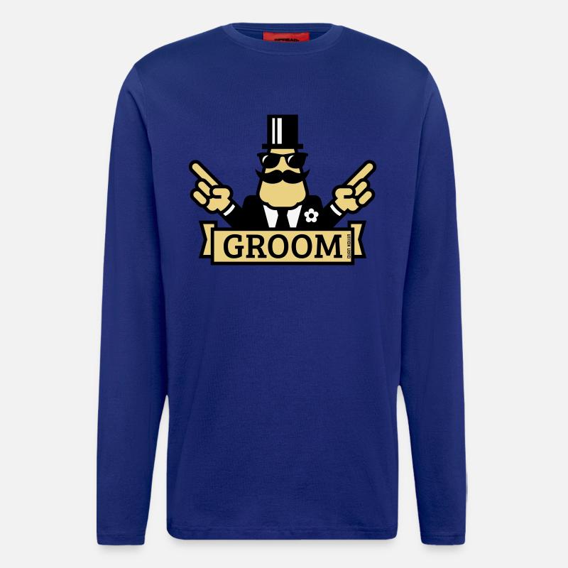 Zeigender Bräutigam (Junggesellenabschied / Junggesellenabschied / 3C) - Langarmshirt - made by SPREAD  - Iconic Blue