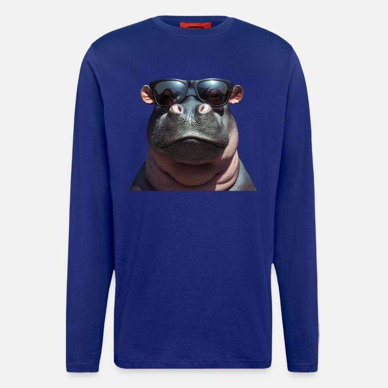 Nilpferd Flusspferd Hippo mit Sonnenbrille - Langarmshirt - made by SPREAD  - Iconic Blue