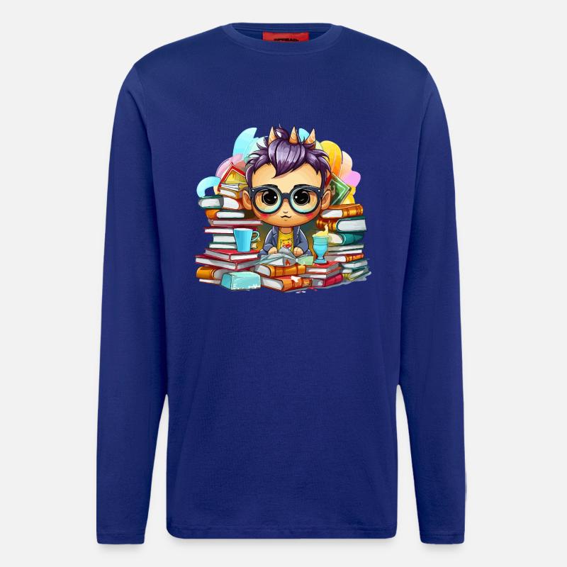 Learning hero Chibi with books - Longsleeve - made by SPREAD - Iconic Blue