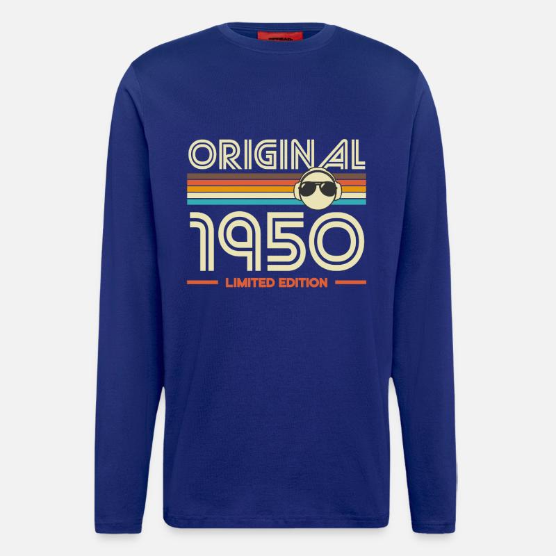 Original 1950 Retro Tee - Manches longues bio décontracté fabriqué en UE - Iconic Blue