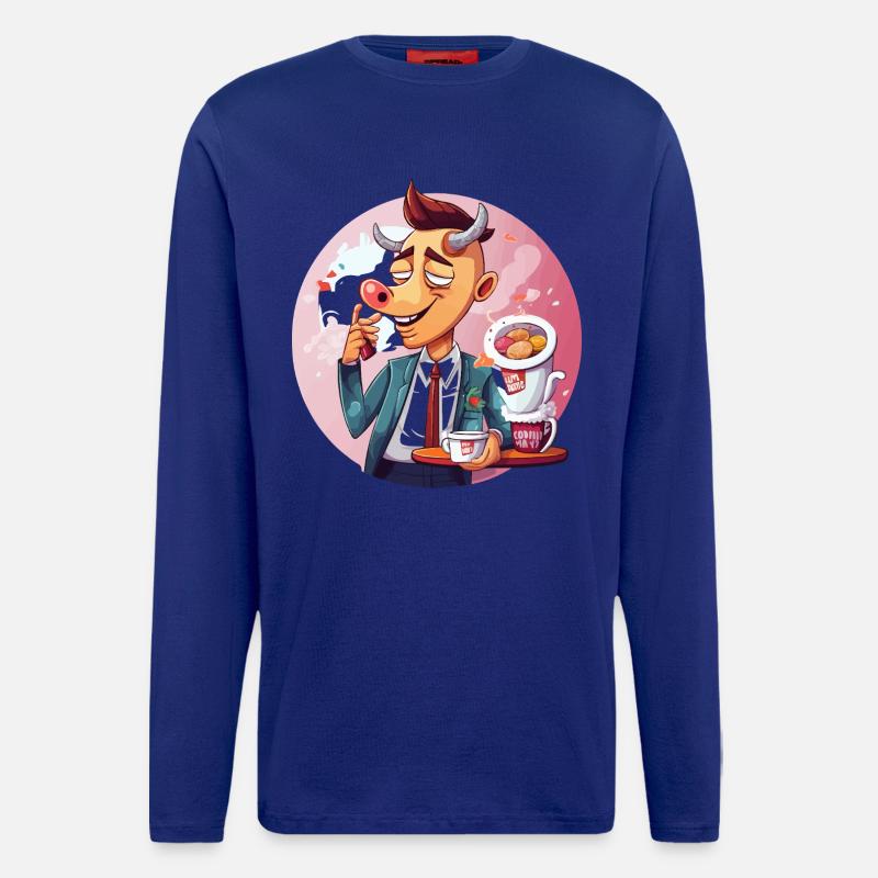 Büro-Bulle mit Kaffee und Kuchen - Langarmshirt - made by SPREAD  - Iconic Blue