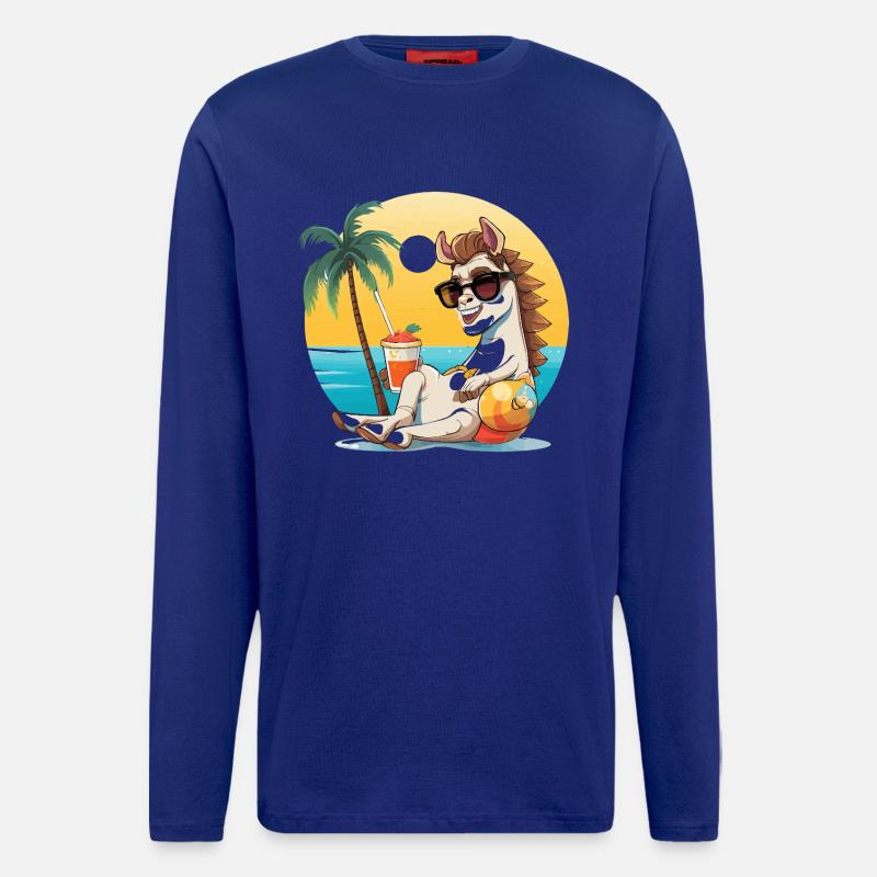Sunny Beach Llama on Vacation - Longsleeve - made by SPREAD  - Iconic Blue